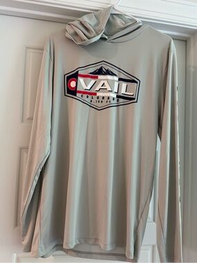 Vail Colorado Men's Hooded Long-Sleeve Shirt - Light Gray